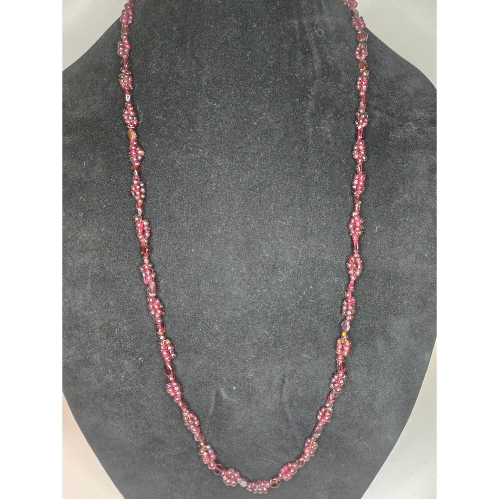 Red Garnet Cluster Beaded Necklace Beautiful Long